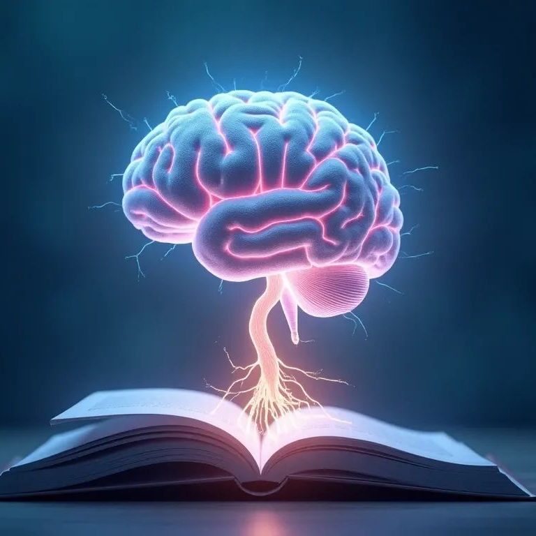 Image Bild von PsyLearn | Ein Gehirn über einem aufgeschlagenen Buch