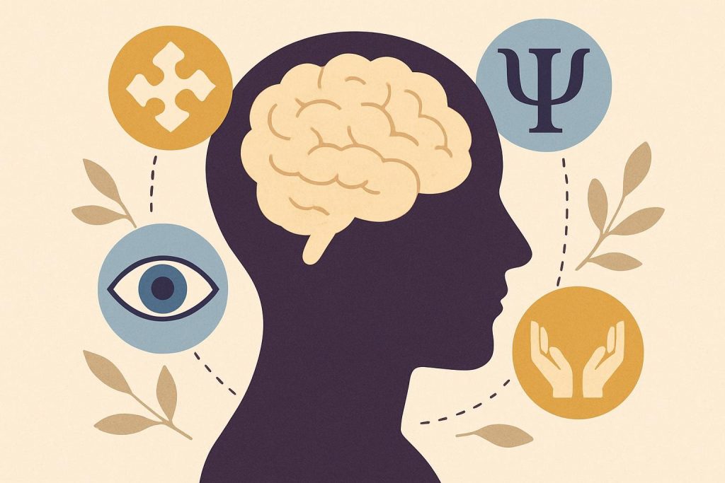 Symbolbild für die Psychologie: ein Gehirn und das Psychologie Symbol