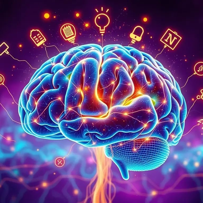 Animation eines Gehirns mit kleinen Icons