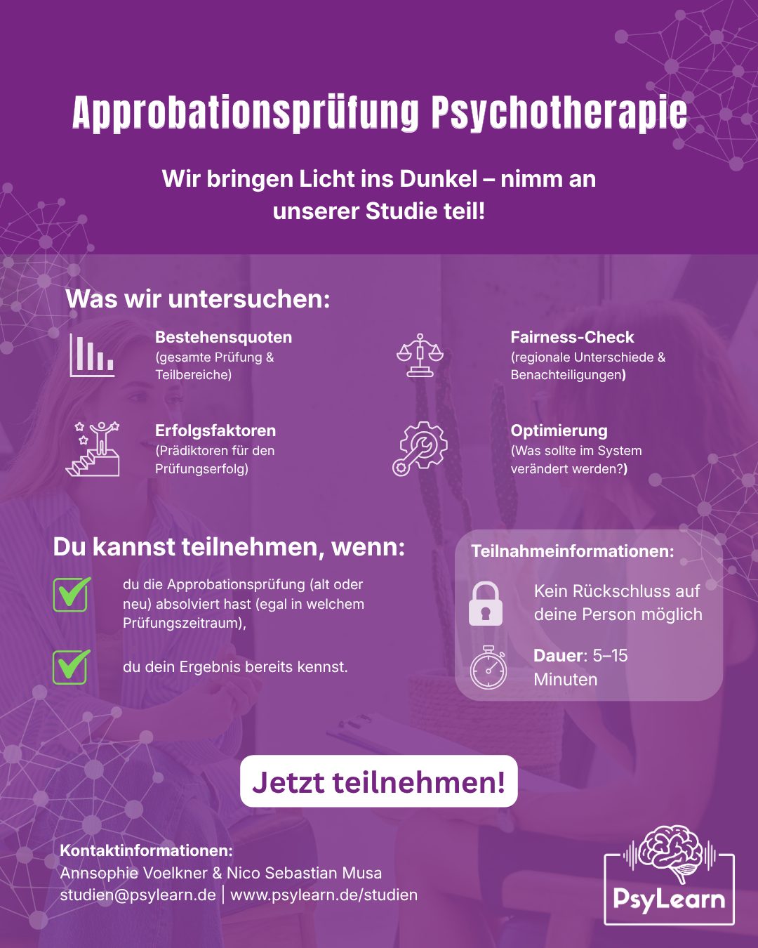Studie Approbationsprüfung Psychotherapie Ankündigung (Format 4:5 für Instagram)