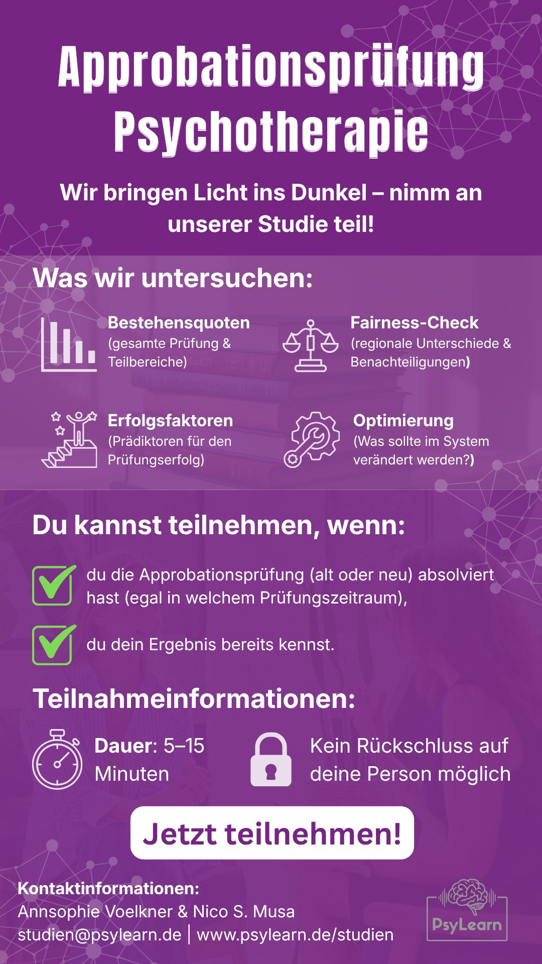 Studie Approbationsprüfung Psychotherapie Ankündigung (Format 6:19 für Status und Story)